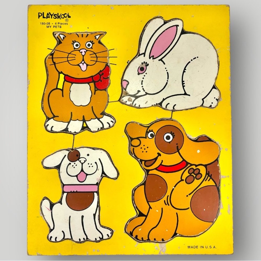 Vintage PlaySkool Wooden Puzzle 4 Pieces 186-08 MY PETS Made USA